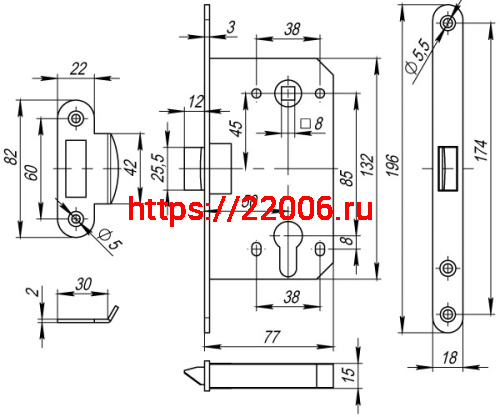 Корпус Fuaro (Фуаро) врезного замка c защёлкой PLASTP85C-50 (P85C-50) AB бронза фото 3 Корпус Fuaro (Фуаро) врезного замка c защёлкой PLASTP85C-50 (P85C-50) AB бронза фото 3