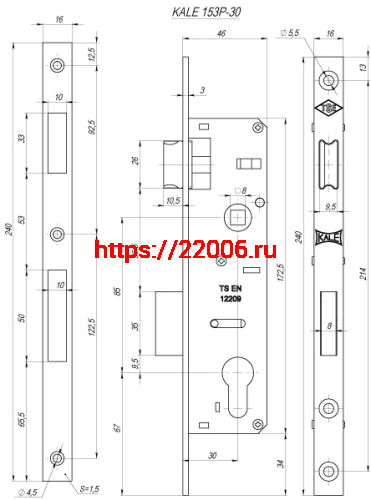 Корпус Kale kilit (Кале килит) узкопрофильного замка с защёлкой 153/P (30 mm) w/b (хром) фото 3 Корпус Kale kilit (Кале килит) узкопрофильного замка с защёлкой 153/P (30 mm) w/b (хром) фото 3