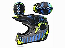 Мотошлем VIRTUE MD-905 Кросс черный матовый с сине-салатовым рисунком (L)