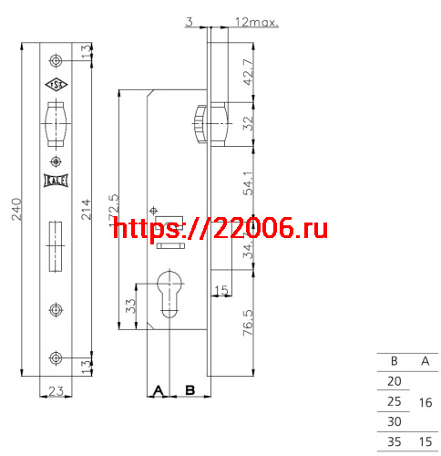 Корпус Kale kilit (Кале килит) узкопрофильного замка с роликовой защёлкой 155 (25 mm) w/b (никель) фото 3 Корпус Kale kilit (Кале килит) узкопрофильного замка с роликовой защёлкой 155 (25 mm) w/b (никель) фото 3
