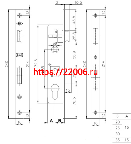 Корпус Kale kilit (Кале килит) узкопрофильного замка с защёлкой 153/P (25 mm) w/b (хром) фото 3 Корпус Kale kilit (Кале килит) узкопрофильного замка с защёлкой 153/P (25 mm) w/b (хром) фото 3