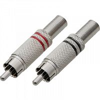 RCA(тюльпан) штекер, на кабель (никель, 2 красные полосы) APP-083_R