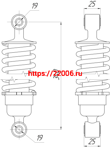 Амортизатор Тайга зад. гидравлический ДА74.2915004 (L-340мм, d1-19мм,Н1-25мм d2-19мм,Н2-25мм) фото 2 Амортизатор Тайга зад. гидравлический ДА74.2915004 (L-340мм, d1-19мм,Н1-25мм d2-19мм,Н2-25мм) фото 2