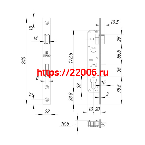 Корпус Fuaro (Фуаро) узкопрофильного замка с защелкой PROF153-20/85 (153-20/85) CP хром фото 3 Корпус Fuaro (Фуаро) узкопрофильного замка с защелкой PROF153-20/85 (153-20/85) CP хром фото 3