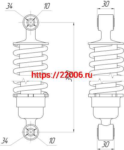 Амортизатор перед. L-390, D1-34, d1-10, Н1-30, D2-34, d2-10, Н2-30 (замена на SM241) АВ 241.00.00 фото 2 Амортизатор перед. L-390, D1-34, d1-10, Н1-30, D2-34, d2-10, Н2-30 (замена на SM241) АВ 241.00.00 фото 2
