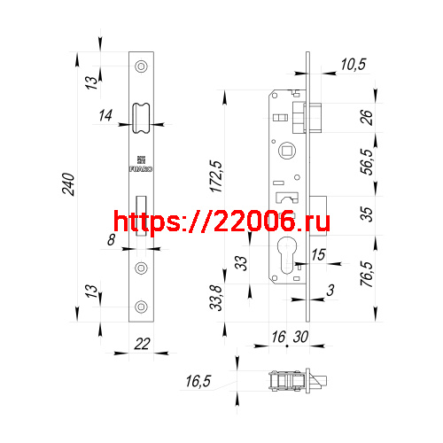 Корпус Fuaro (Фуаро) узкопрофильного замка с защелкой PROF153-30/85 (153-30/85) CP хром фото 3 Корпус Fuaro (Фуаро) узкопрофильного замка с защелкой PROF153-30/85 (153-30/85) CP хром фото 3